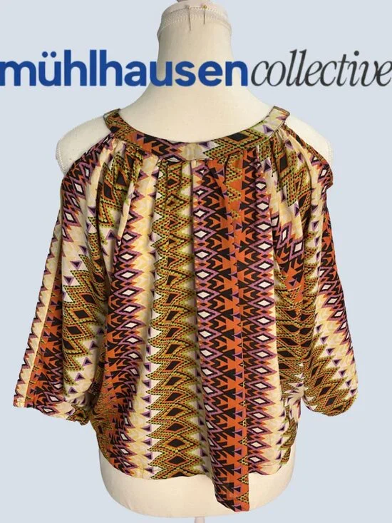 Elan Boho Aztec Print Blouse One Size Flowy Festival Top - Picture 4 of 4